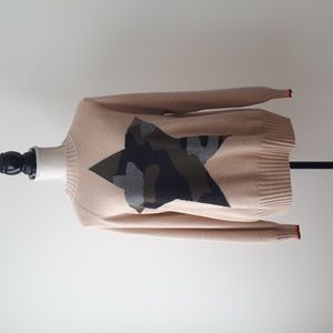 Brodie Cashmere Tan Sweater with Camouflage Star